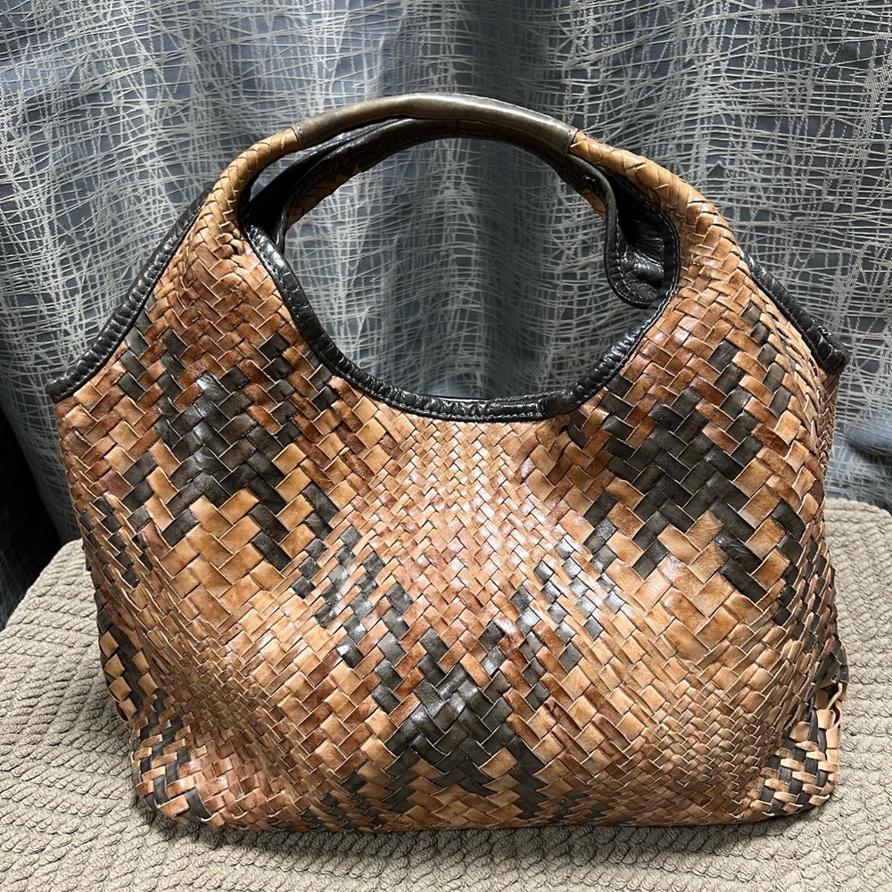 Carla Mancini Woven Tan and Brown Handbag